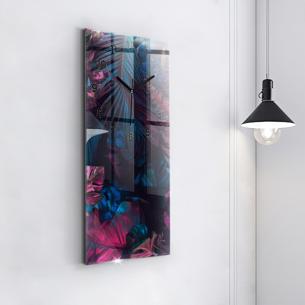 Modern vertical wall clock Exotic flowers