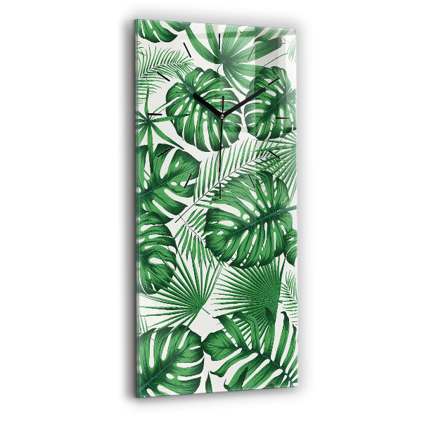 Modern vertical wall clock Monstera leaves