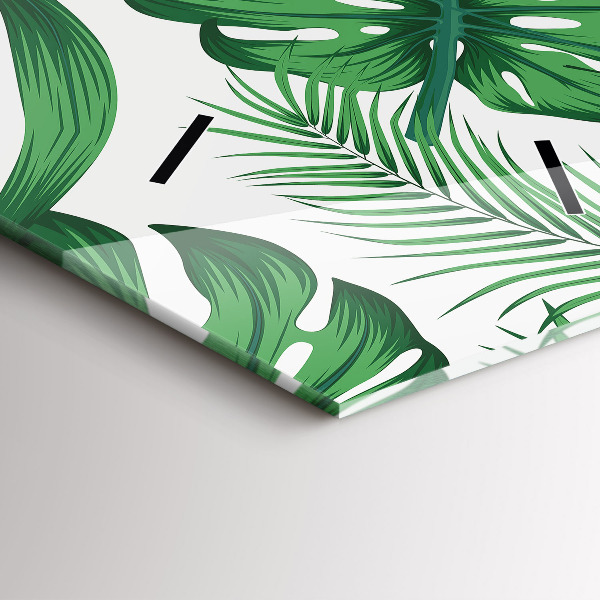 Modern vertical wall clock Monstera leaves
