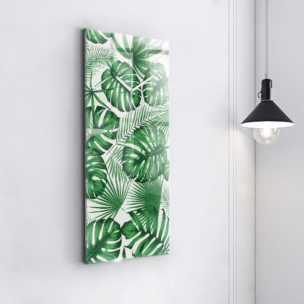 Modern vertical wall clock Monstera leaves
