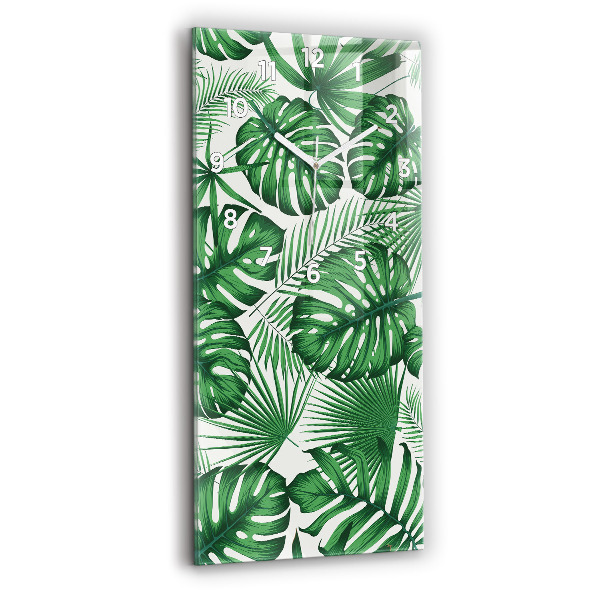 Modern vertical wall clock Monstera leaves