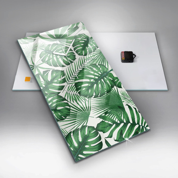 Modern vertical wall clock Monstera leaves
