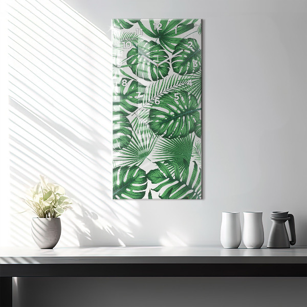 Modern vertical wall clock Monstera leaves