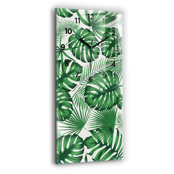 Modern vertical wall clock Monstera leaves