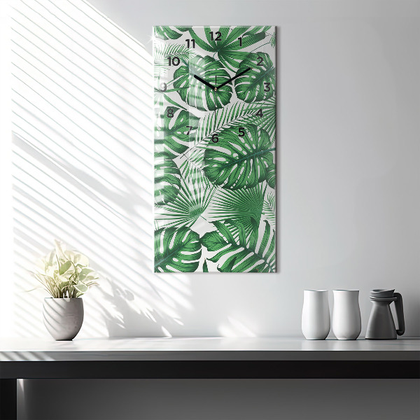 Modern vertical wall clock Monstera leaves