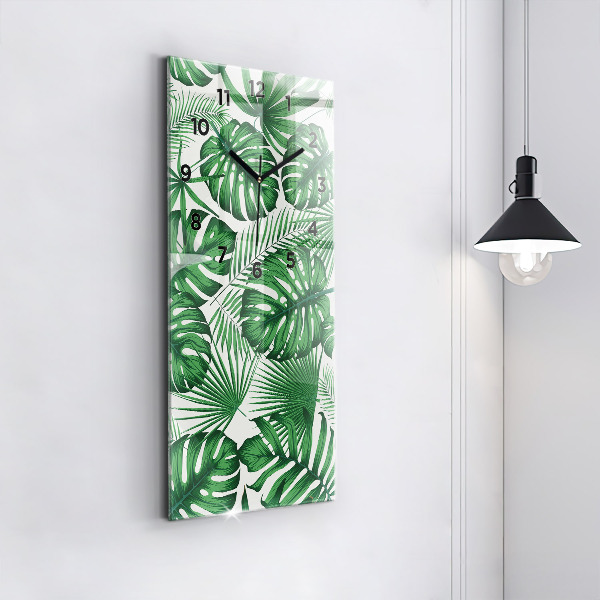 Modern vertical wall clock Monstera leaves