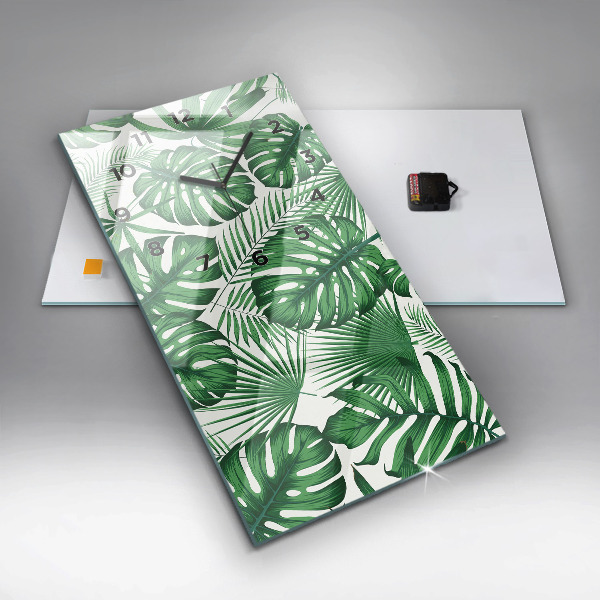 Modern vertical wall clock Monstera leaves