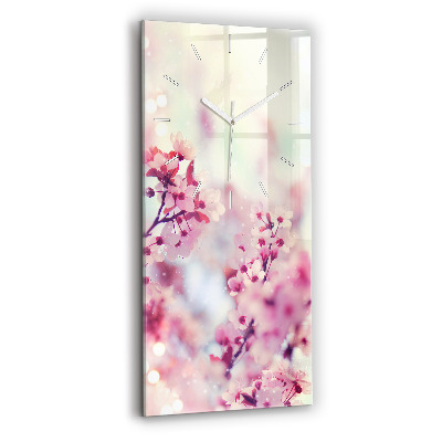 Modern vertical wall clock Spring flowers