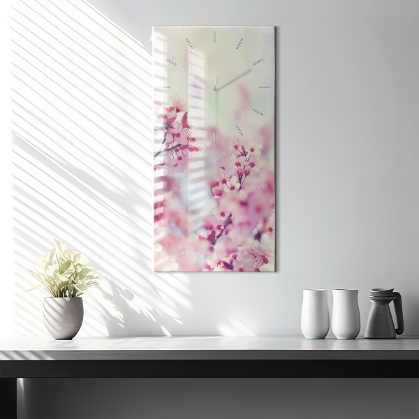 Modern vertical wall clock Spring flowers