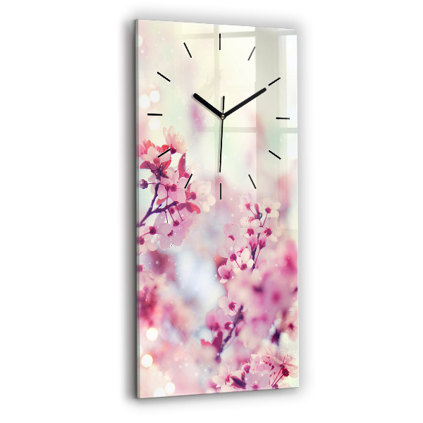 Modern vertical wall clock Spring flowers