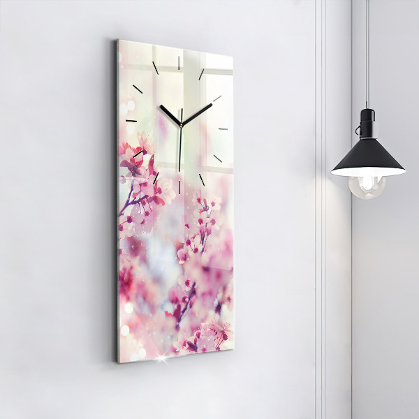 Modern vertical wall clock Spring flowers