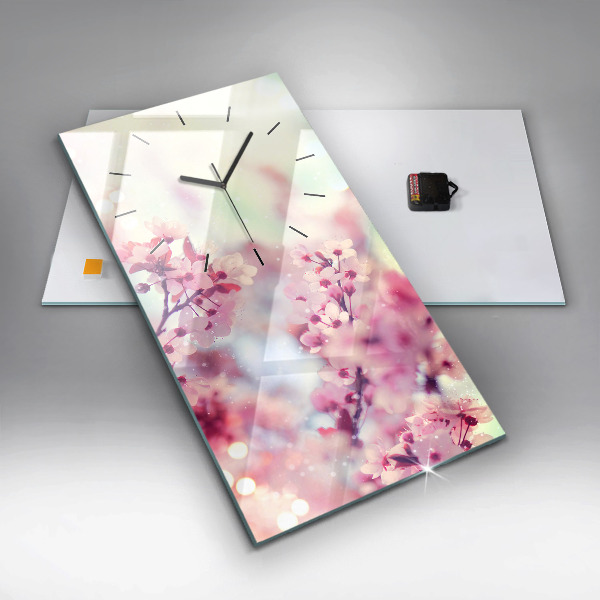 Modern vertical wall clock Spring flowers