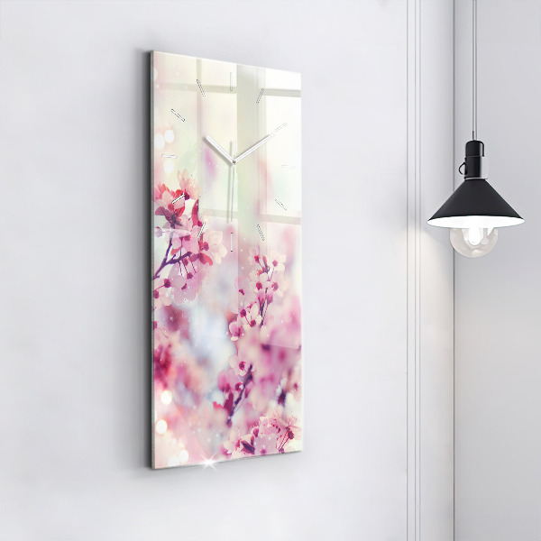 Modern vertical wall clock Spring flowers
