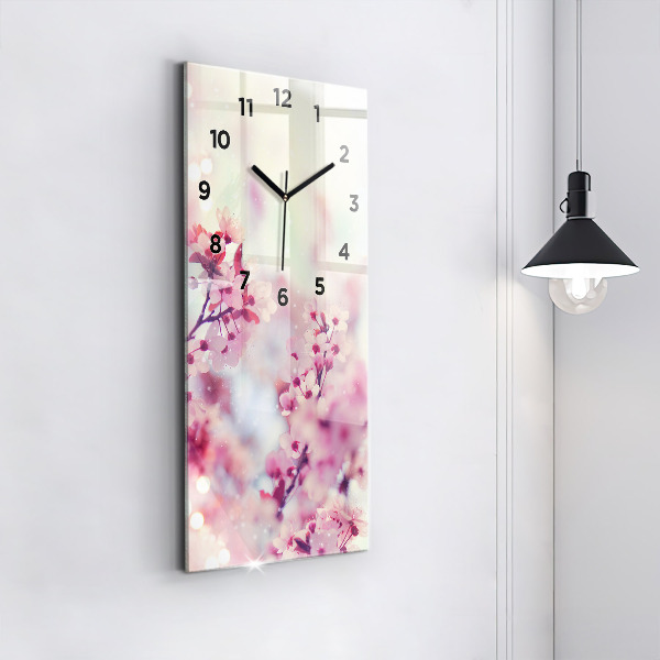 Modern vertical wall clock Spring flowers