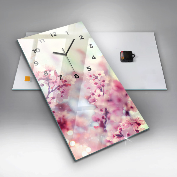 Modern vertical wall clock Spring flowers