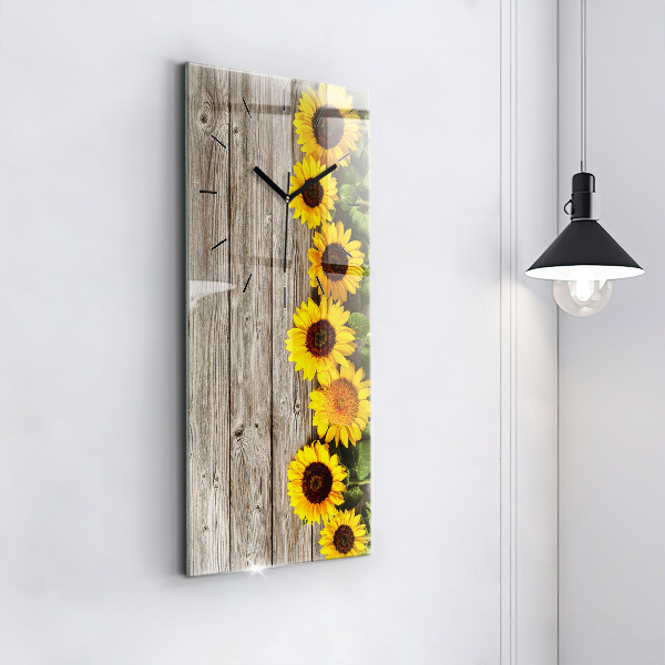 Modern vertical wall clock Sunflowers on boards