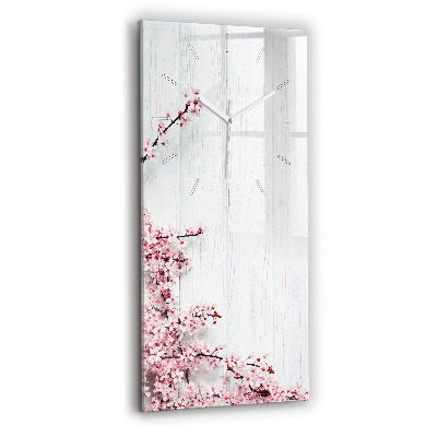 Modern vertical wall clock Spring flowers