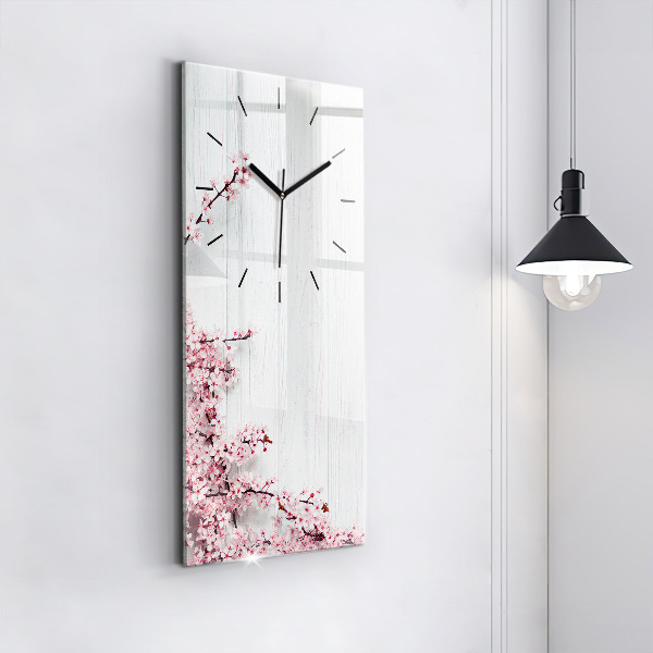 Modern vertical wall clock Spring flowers