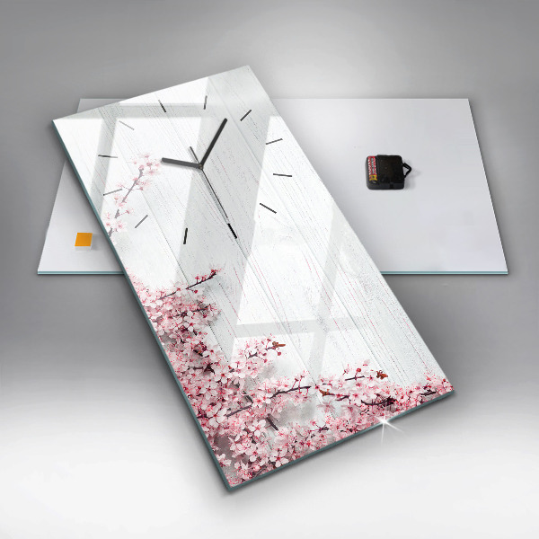 Modern vertical wall clock Spring flowers