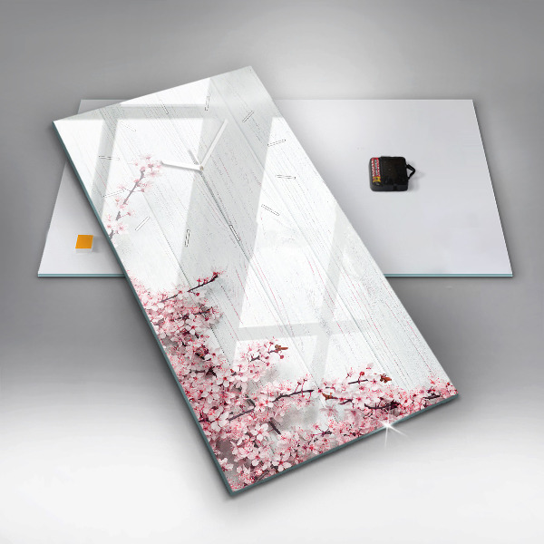 Modern vertical wall clock Spring flowers
