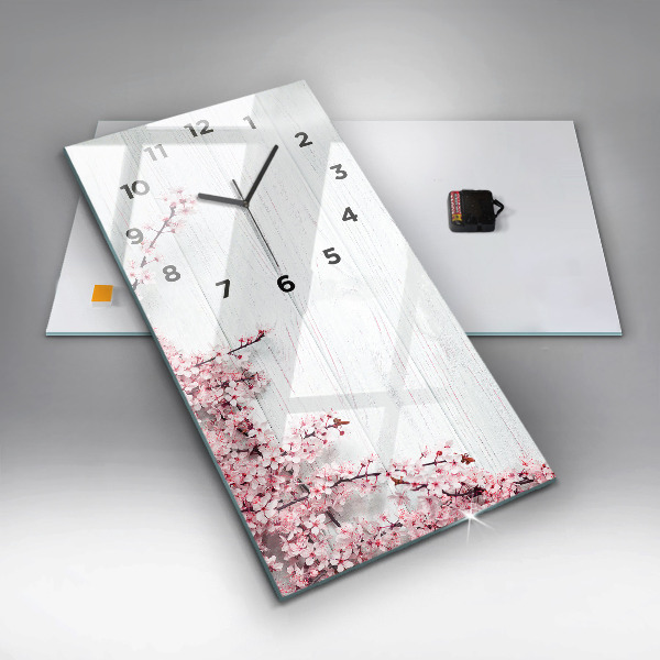Modern vertical wall clock Spring flowers