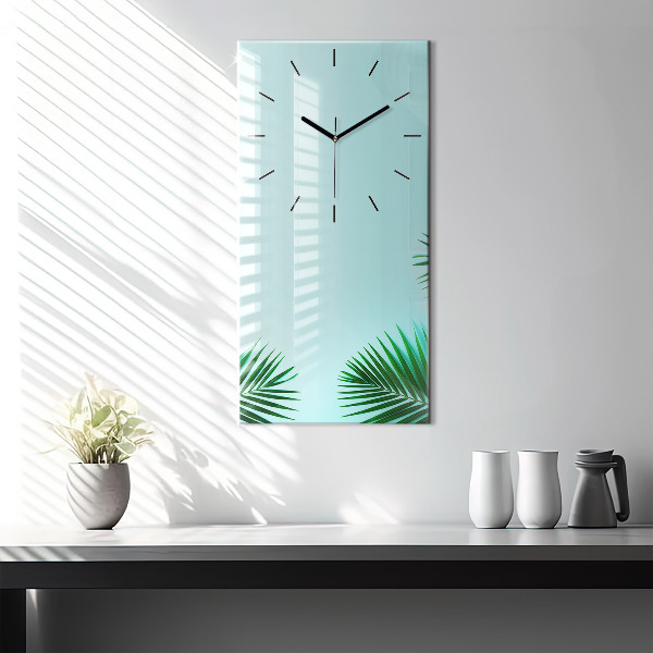 Modern vertical wall clock Green palm trees