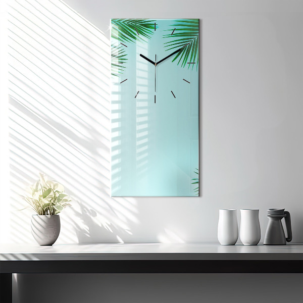 Modern vertical wall clock Green palm trees