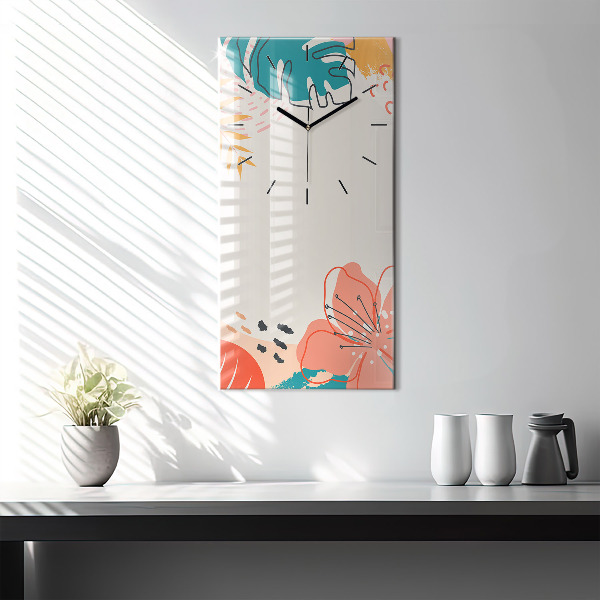 Modern vertical wall clock Hawaiian plants