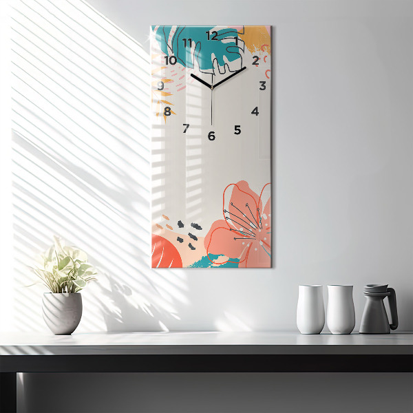 Modern vertical wall clock Hawaiian plants