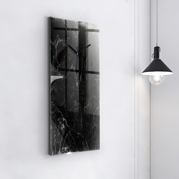 Modern vertical wall clock Black marble