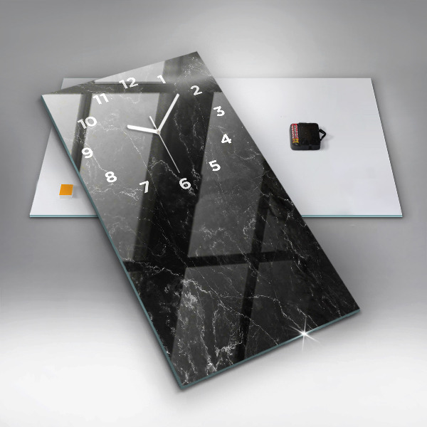 Modern vertical wall clock Black marble