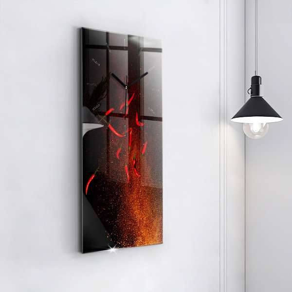 Modern vertical wall clock Chili peppers