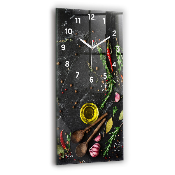 Modern vertical wall clock Spices on the counter