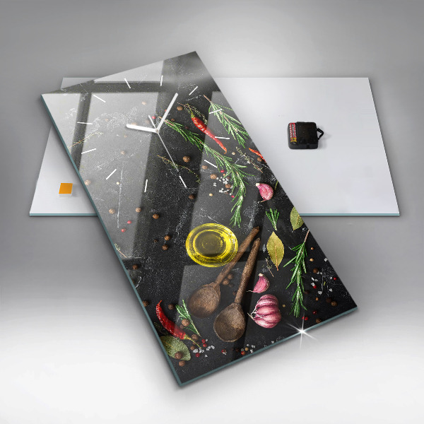 Modern vertical wall clock Spices on the counter