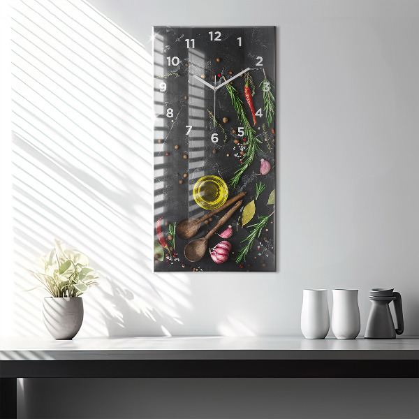 Modern vertical wall clock Spices on the counter