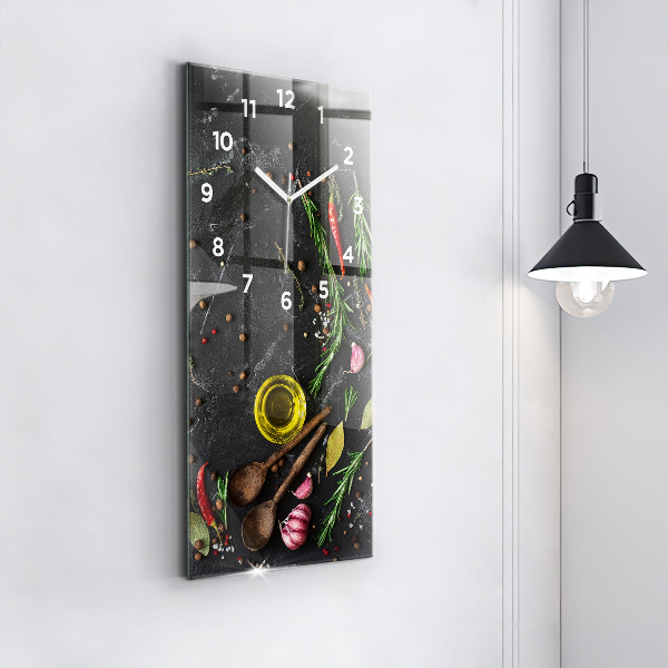 Modern vertical wall clock Spices on the counter