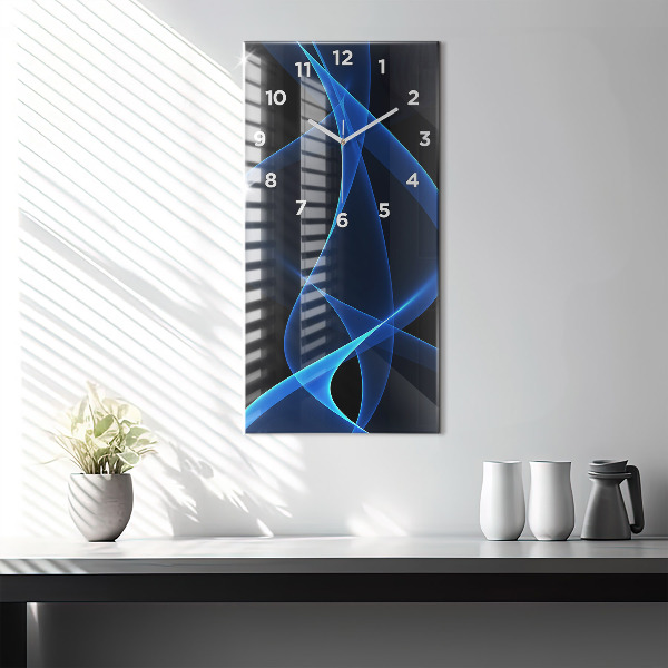 Modern vertical wall clock Blue lines