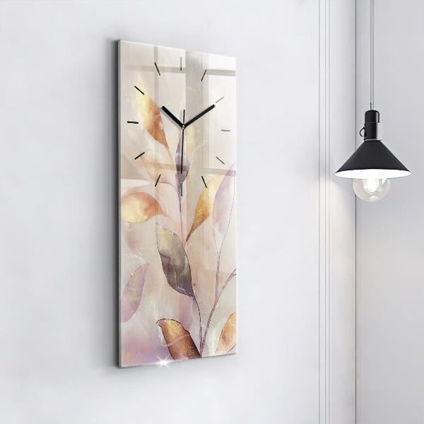 Modern vertical wall clock Abstract boho leaves
