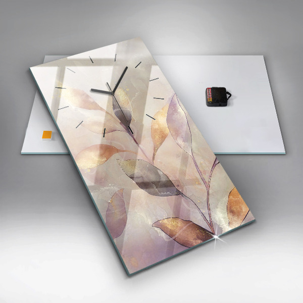 Modern vertical wall clock Abstract boho leaves
