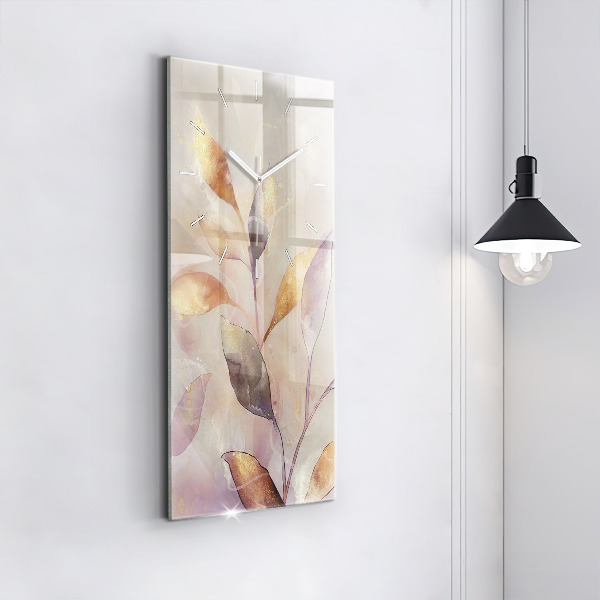 Modern vertical wall clock Abstract boho leaves