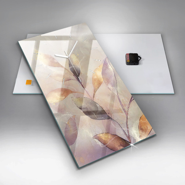 Modern vertical wall clock Abstract boho leaves