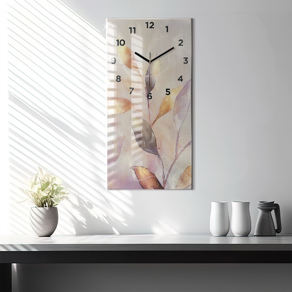Modern vertical wall clock Abstract boho leaves