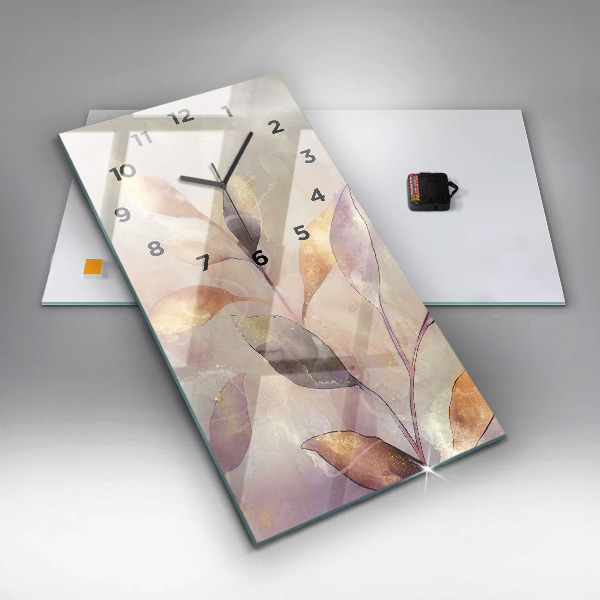 Modern vertical wall clock Abstract boho leaves