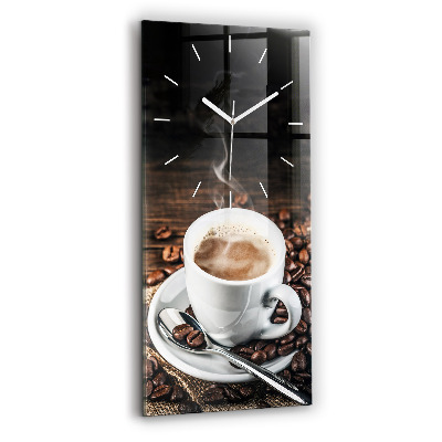 Modern vertical wall clock Cup and coffee beans