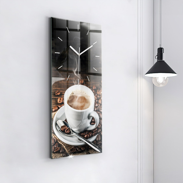 Modern vertical wall clock Cup and coffee beans