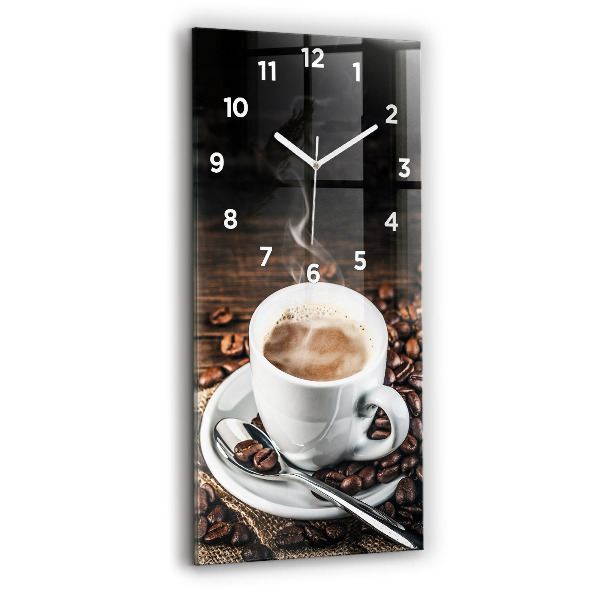 Modern vertical wall clock Cup and coffee beans