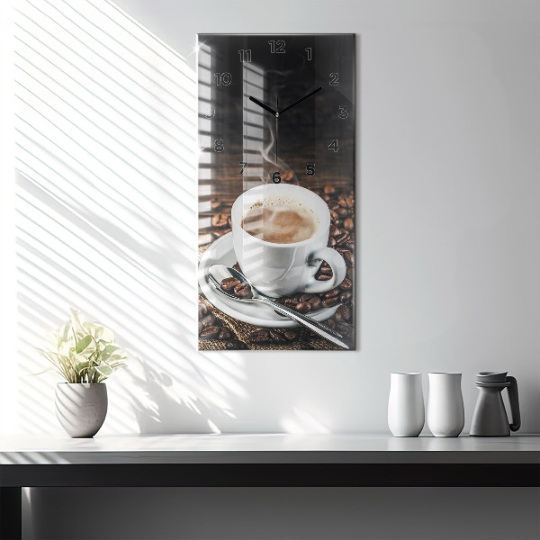 Modern vertical wall clock Cup and coffee beans