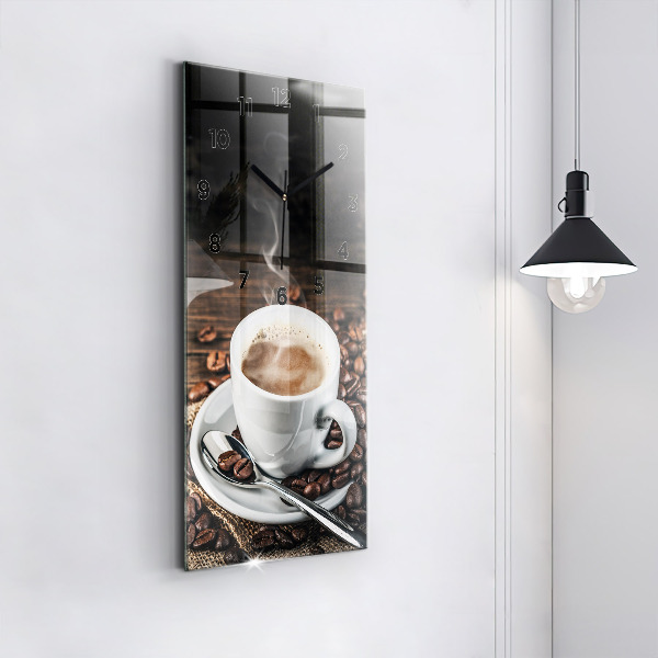 Modern vertical wall clock Cup and coffee beans