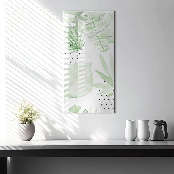 Modern vertical wall clock Green leaves