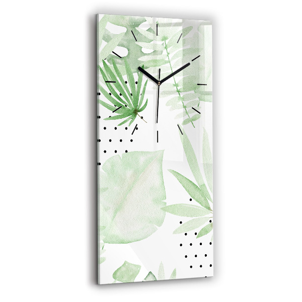 Modern vertical wall clock Green leaves